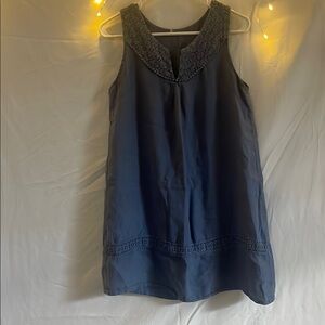 Blue Sleeveless Dress with Lace Details